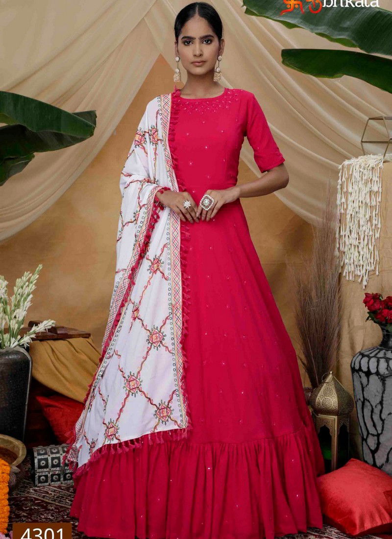 Rani Colour Latest Heavy Fancy Designer Festive Wear Diamond Georegette Thread With Sequenes Embroidery Work Gown Collection 4301